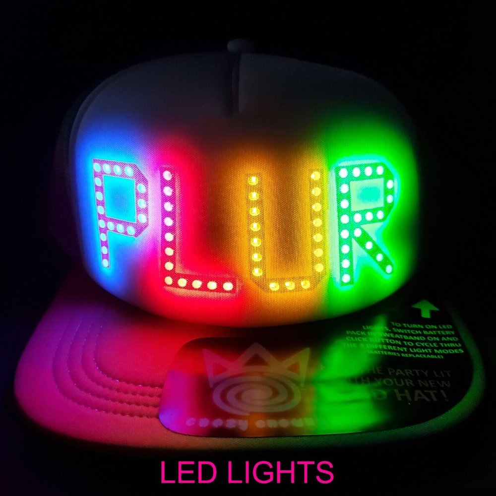 LED PLUR Trucker Hat Rainbow Mesh Cap Lights Up 3‎ Modes Strobe Effect NWT
